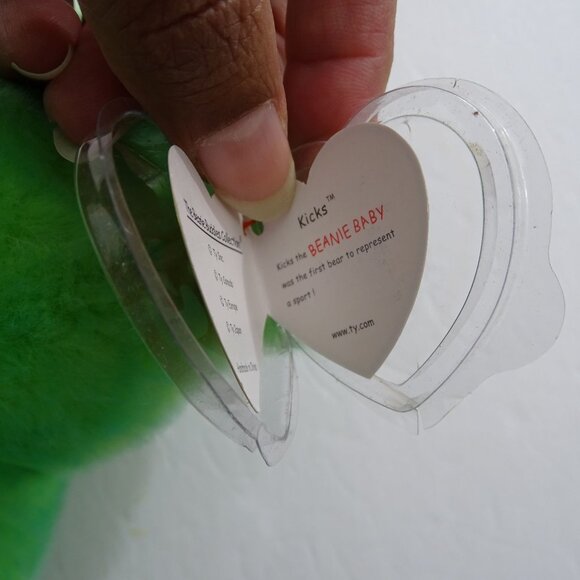 Vtg Ty Beanie Buddy Kicks Bear Soccer Green Stuffed Animal Plush Soft Toy 14" - Picture 10 of 13